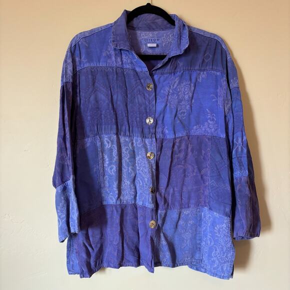 VTG Citron Santa Monica Women's Small Purple Patchwork Design Boho Blouse Top - Picture 7 of 14
